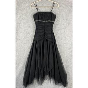 VTG Y2K 90s Fairy Dress Black Ruched Mesh Whimsigoth Grunge Witchy Hoco Medium